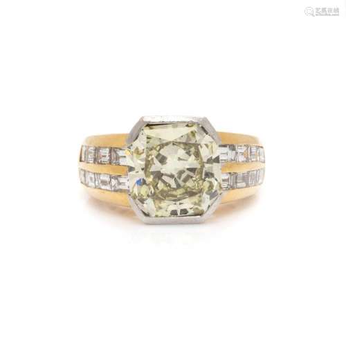 FRENCH, FANCY YELLOW DIAMOND AND DIAMOND RING