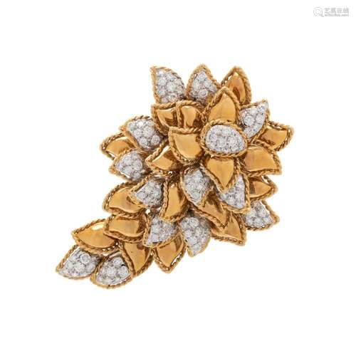 SABBADINI, YELLOW GOLD AND DIAMOND BROOCH