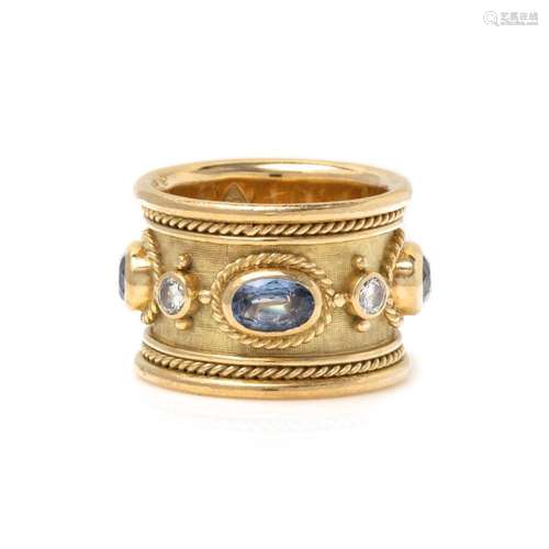 ELIZABETH GAGE, YELLOW GOLD, SAPPHIRE AND DIAMOND BAND