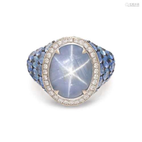 ROBERT PROCOP, STAR SAPPHIRE, SAPPHIRE AND DIAMOND RING