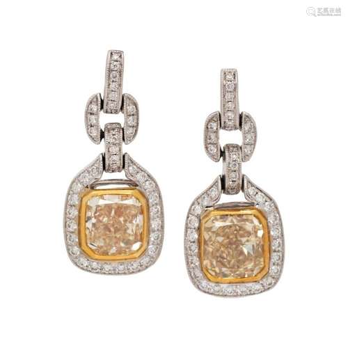 COLORED DIAMOND AND DIAMOND EARRINGS