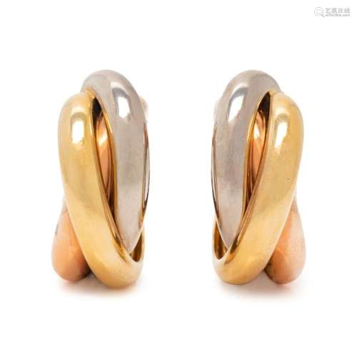 CARTIER, TRICOLOR GOLD  TRINITY  EARCLIPS