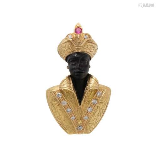 NARDI, YELLOW GOLD, DIAMOND AND RUBY BLACKAMOOR BROOCH