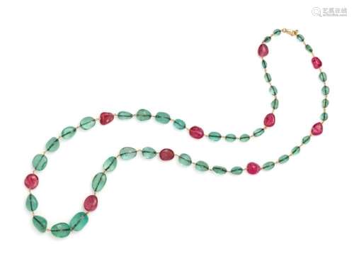 EMERALD AND SPINEL BEAD NECKLACE