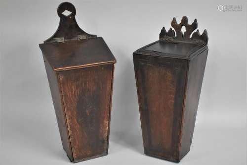 Two Georgian Oak Wall Hanging Candle Boxes, One Inlaid with ...