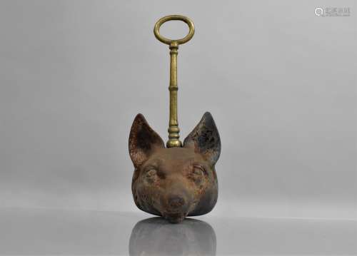 A Brass Handled Cast Iron Door Porter in the Form of a Fox M...