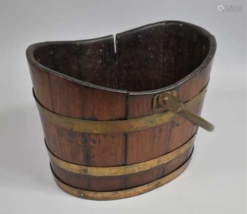 A 19th Century Oval Brass Banded Oak Bucket with Brass Carry...