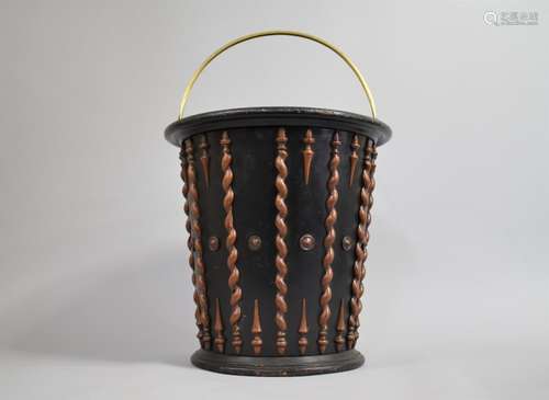 A 19th Century Ebonised Peat Bucket of Tapering Form with Tu...