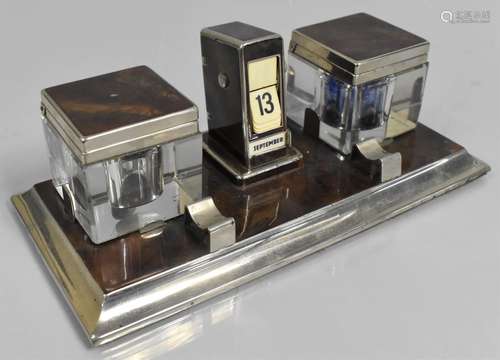 An Art Deco Chrome and Faux Tortoiseshell Desktop Calendar I...