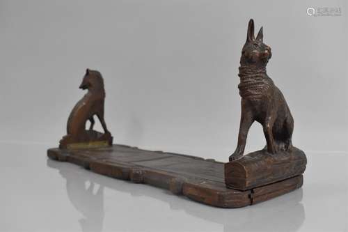 A Carved Black Forest Book Slide with Hinged Fox and Hare En...