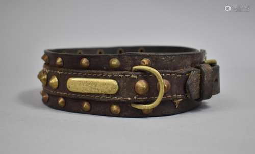 A Victorian Brass Studded Leather Dog Collar, The Name Tag I...