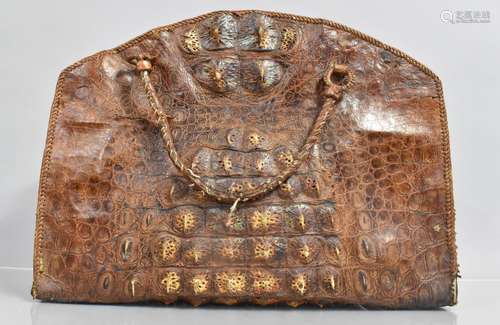 A Vintage Crocodile Skin Bag, 43cms Diameter