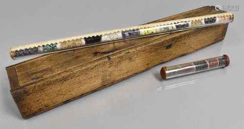 A Pine Box with Two Glass Tubes Containing Mineral Samples f...