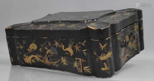 An Early 20th Century Oriental Laquered Work Box with Gilt D...