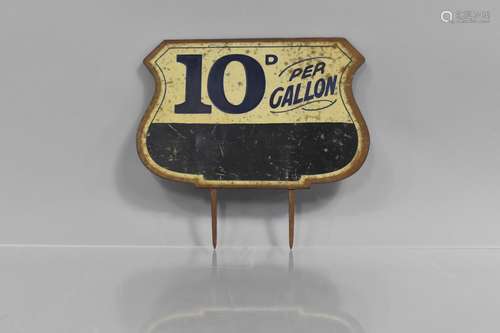 A Vintage Metal Sign 10d Per Gallon, 17cms Wide