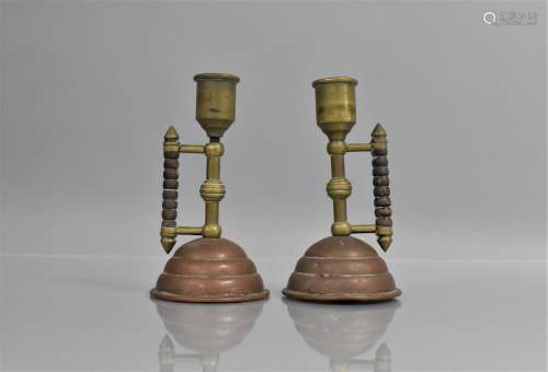 A Pair of Small Christopher Dresser Style Candlesticks, 12.5...