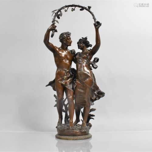 A French Bronzed Spelter Figure Group, Couple Under Mistleto...