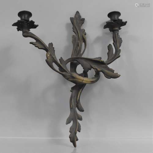 A Bronze Two Branch Wall Hanging Applique of Foliate Form, 4...