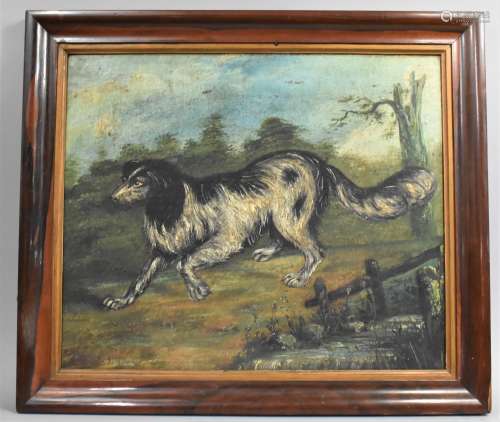 A Late 19th Century Naive Oil on Canvas, Spaniel in Exterior...