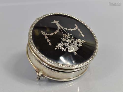 A Circular Silver and Tortoiseshell Box with Pique Work on F...