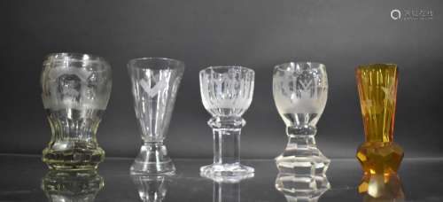 A Collection of Various Masonic Glass Vases, All with Etched...