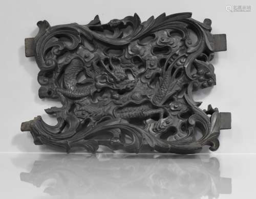 A Chinese Carved Wooden Panel from Stand or Chair, Dragon wi...