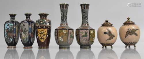 A Collection of Japanese Cloisonne to Comprise Pair of Vases...