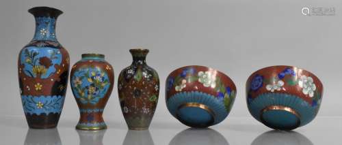 Five Pieces of Various Oriental Cloisonne to comprise Three ...