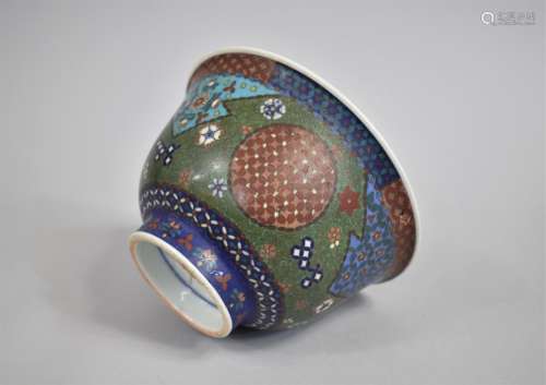 A Japanese Cloisonne on Porcelain Footed Bowl, The Sides Dec...
