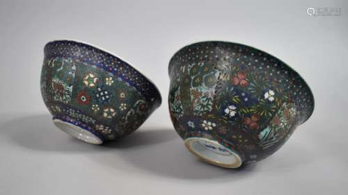Two Japanese Cloisonne on Porcelain Bowls both decorated in ...
