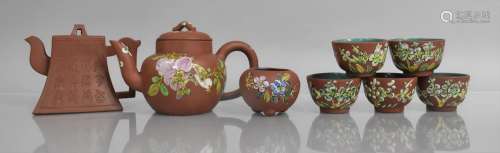 A Collection of Chinese Yixing to Comprise Teapot, Tea Bowls...