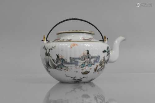 A Chinese Porcelain Teapot of Squat Reeded Form decorated in...