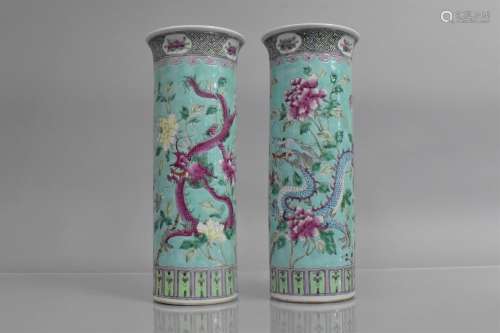 A Pair of 19th Century Chinese Porcelain Sleeve Vases decora...