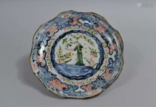 A Chinese Porcelain Shaped Dish in the Famille Verte Palette...
