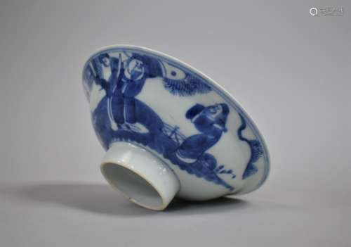 A Chinese Porcelain Blue and White Footed Bowl decorated wit...