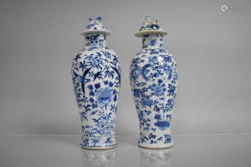 A Near Pair of 19th Century Blue and White Baluster Vases de...