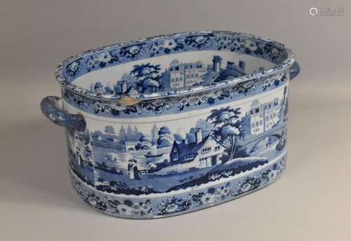 A 19th Century Blue and White Transfer Printed Footbath of O...