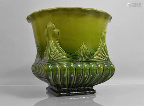 A Bretby Green Glazed Planter of Shaped Organic Form, Impres...