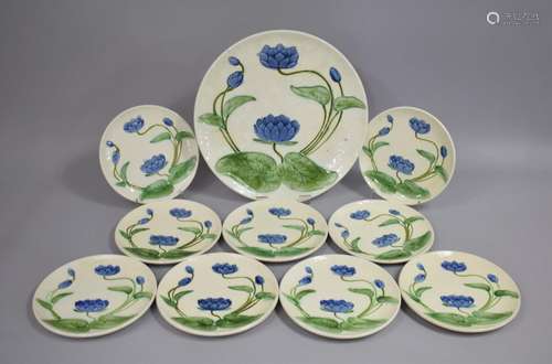 An Art Nouveau Dessert Set to Comprise Serving Plate and Nin...