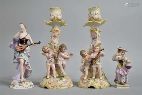 A Pair of Late 19th Century German Porcelain Figural Candles...