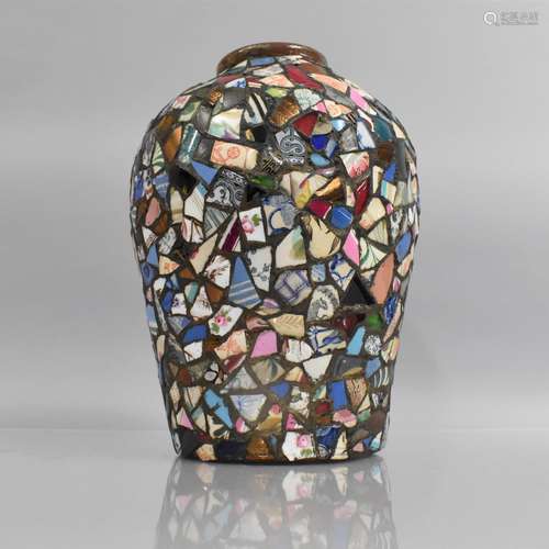 A Pique Assiette Pottery Urn with Applied Ceramic and Glass ...