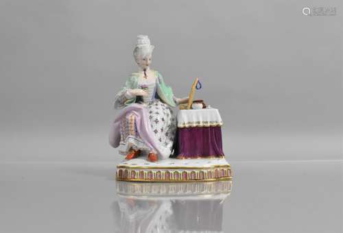 A 19th Century Meissen Porcelain Figure of Lady Seated at He...