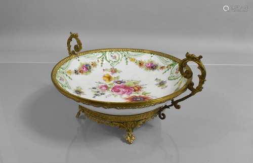 A Continental Porcelain Gilt Metal Mounted Shallow Bowl, Han...