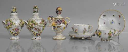 A Collection of Lidded Continental Porcelain to Comprise pai...