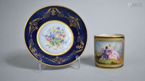 A 19th Century Sevres Style Cup and Saucer, the Cup with Han...