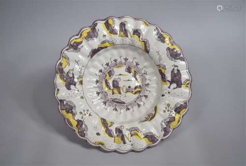 A 19th Century Dutch Delft Polychrome Lobed Dish decorated i...