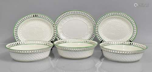 Three Early Wedgwood Creamware Oval Draining Bowls and Stand...