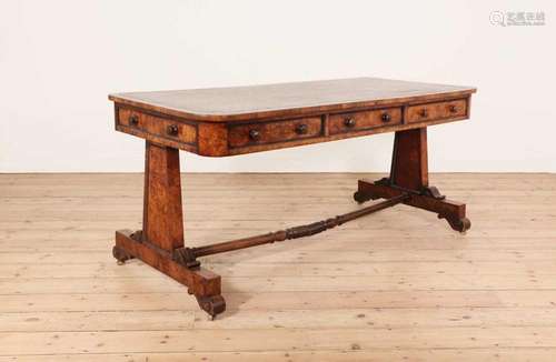 A George IV rosewood and burr yew library table,