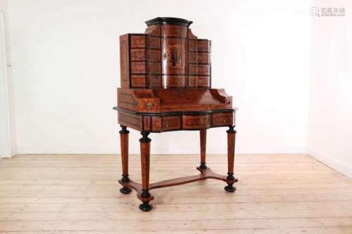 A walnut, marquetry and ebonised secretaire,