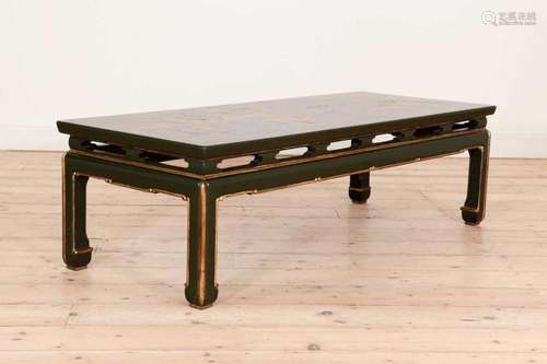 A Chinese-style green-lacquered coffee table in the manner o...